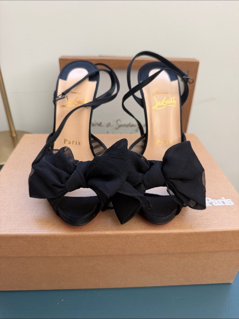 Christian Louboutin Black Bow Strappy Open-Toe Heels
